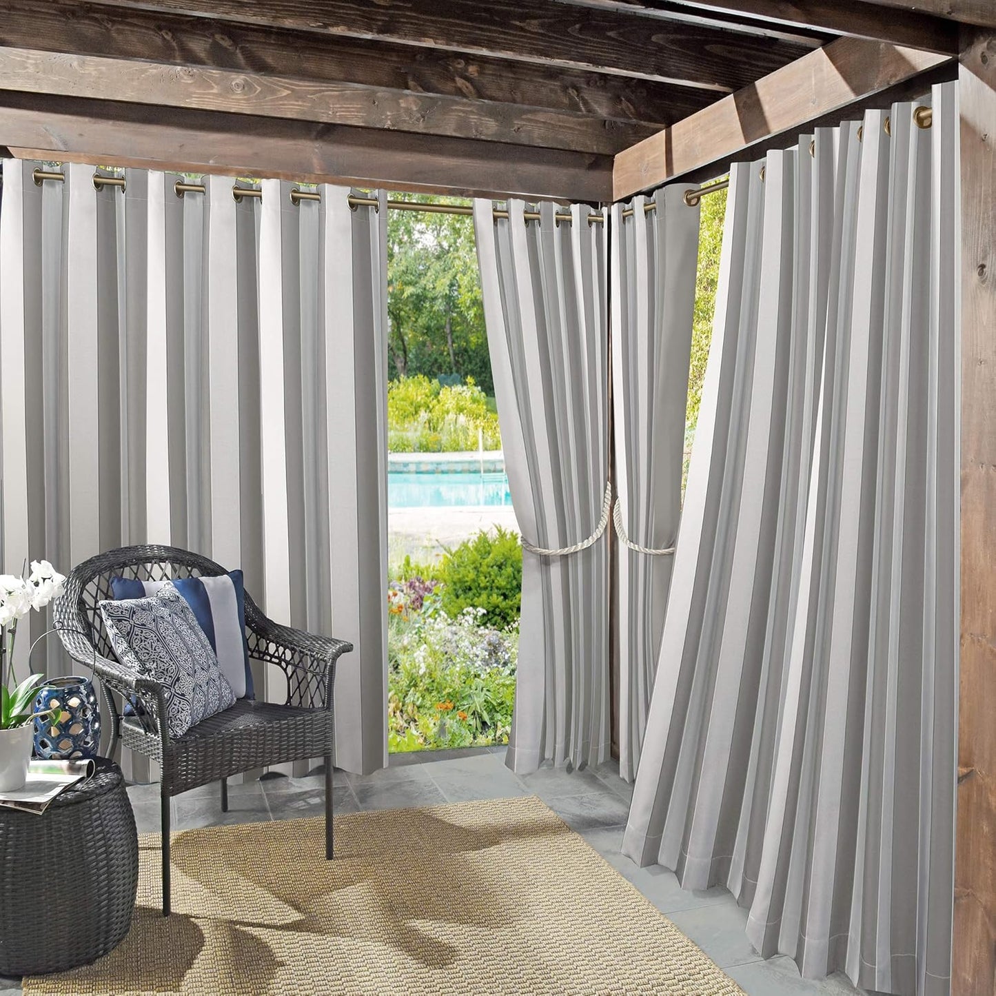 Sun Zero Valencia Cabana Stripe Indoor/Outdoor UV Protectant Energy Efficient Grommet Curtain Panel