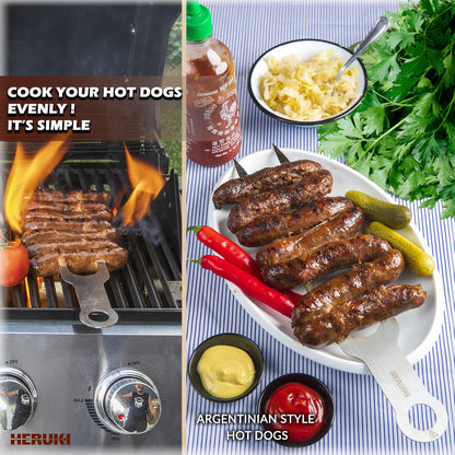 HERUKI Double Skewers Plus 2 Heat-Resistant Cast-Iron Handle Sleeves and 2 Potholders Bundle Premium Grill Kitchen Accessories for Kabob, Shawarma, Meat Fish Chicken BBQ Gift Set