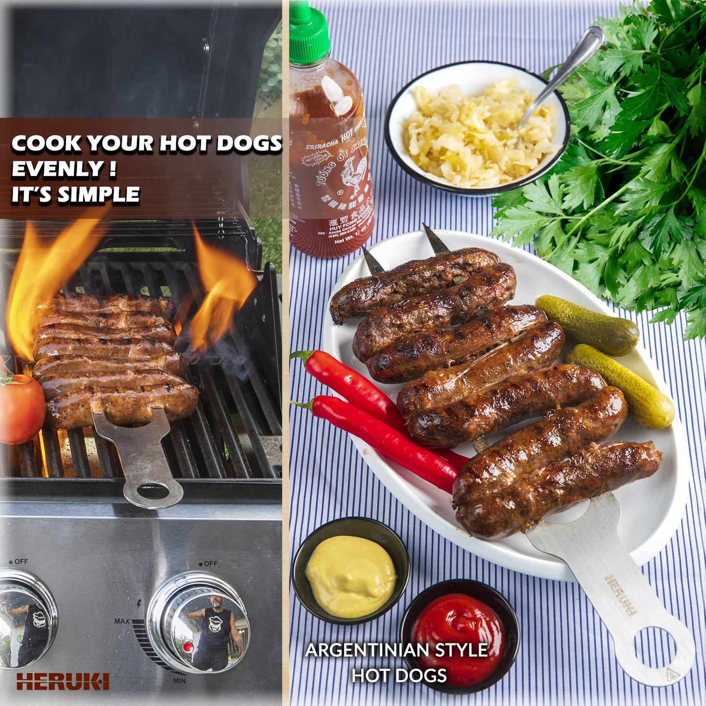 HERUKI Double Skewers 14.4" Stainless Steel Heavy Duty Double Prong Valentine’s Day Gift for Him Skewers for BBQ Kabob Shawarma Meat Fish Chicken Accessories for Grill Master Arsenal - 2 Units