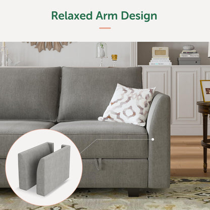 HONBAY Modular Sectional Sleeper Sofa Reversible Modular Couch with Storage Seats Modular Sleeper Sectional Sofa with Storage Ottoman, Grey