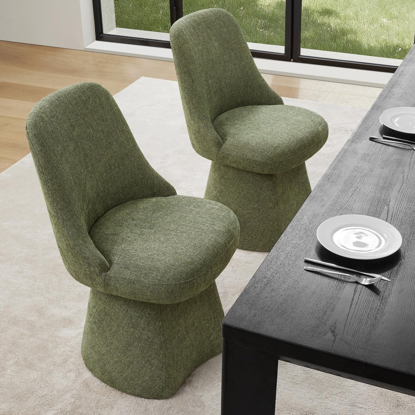 KISLOT Swivel Dining Chairs Set of 4, Upholstered Mid Century Modern Deskchair with High Back, Linen Fabric Kitchen Chairs for Dining Room, Bedroom, Dressing Room, Green