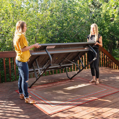 LIFETIME 6‑Foot Classic Folding Picnic Table, UV Protected Tabletop, Steel Frame, Seats 8, Weather & Rust Resistant, Flat Folding Outdoor Picnic Table with Umbrella Hole