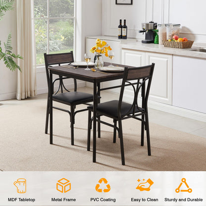 VECELO 3 Piece Dining Table Set for 2, Kitchen Table Set with 2 Chairs for Small Space, Space-Saving and Modern Design, Apartment, Easy to Assemble,Classic Brown