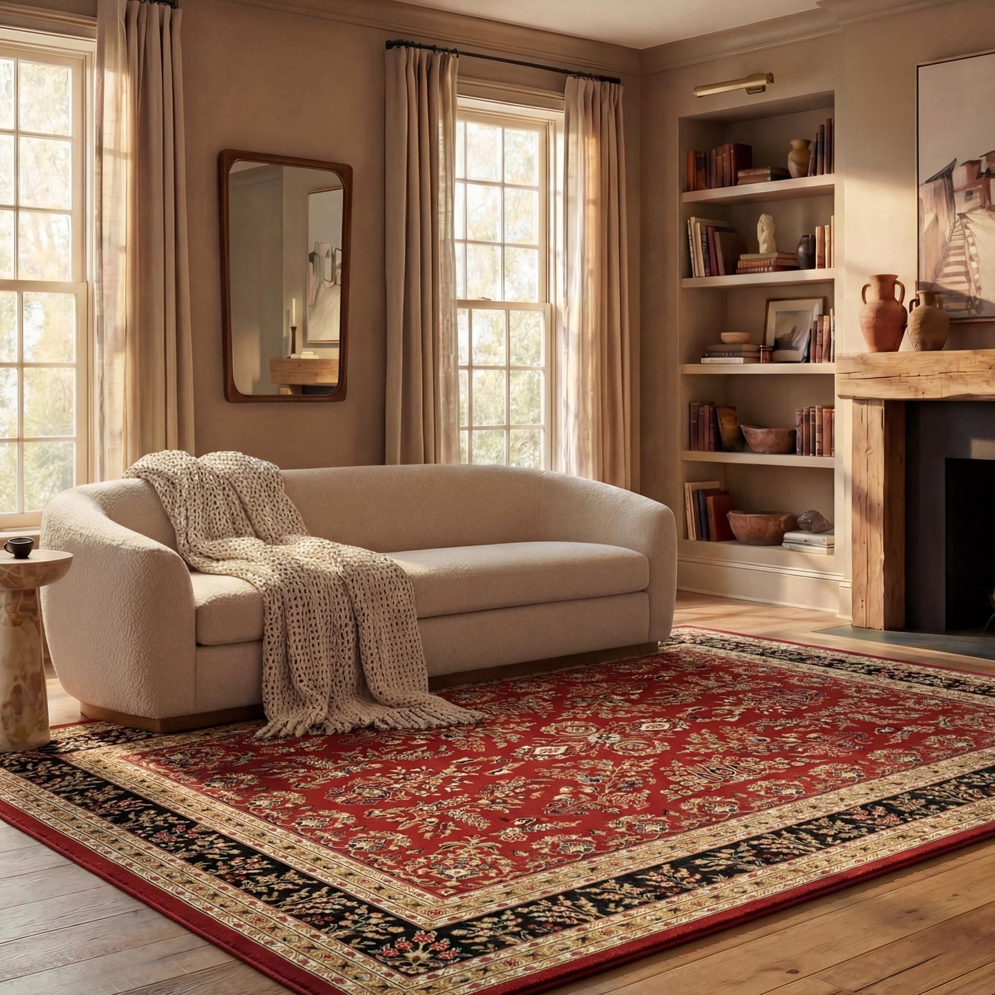 SAFAVIEH Area Rug 8x11 - Lyndhurst Collection - Large - Red & Black, Traditional Oriental Design, Non-Shedding & Easy to Clean, Ideal for Living Room, Bedroom, Dining Space (LNH331B)