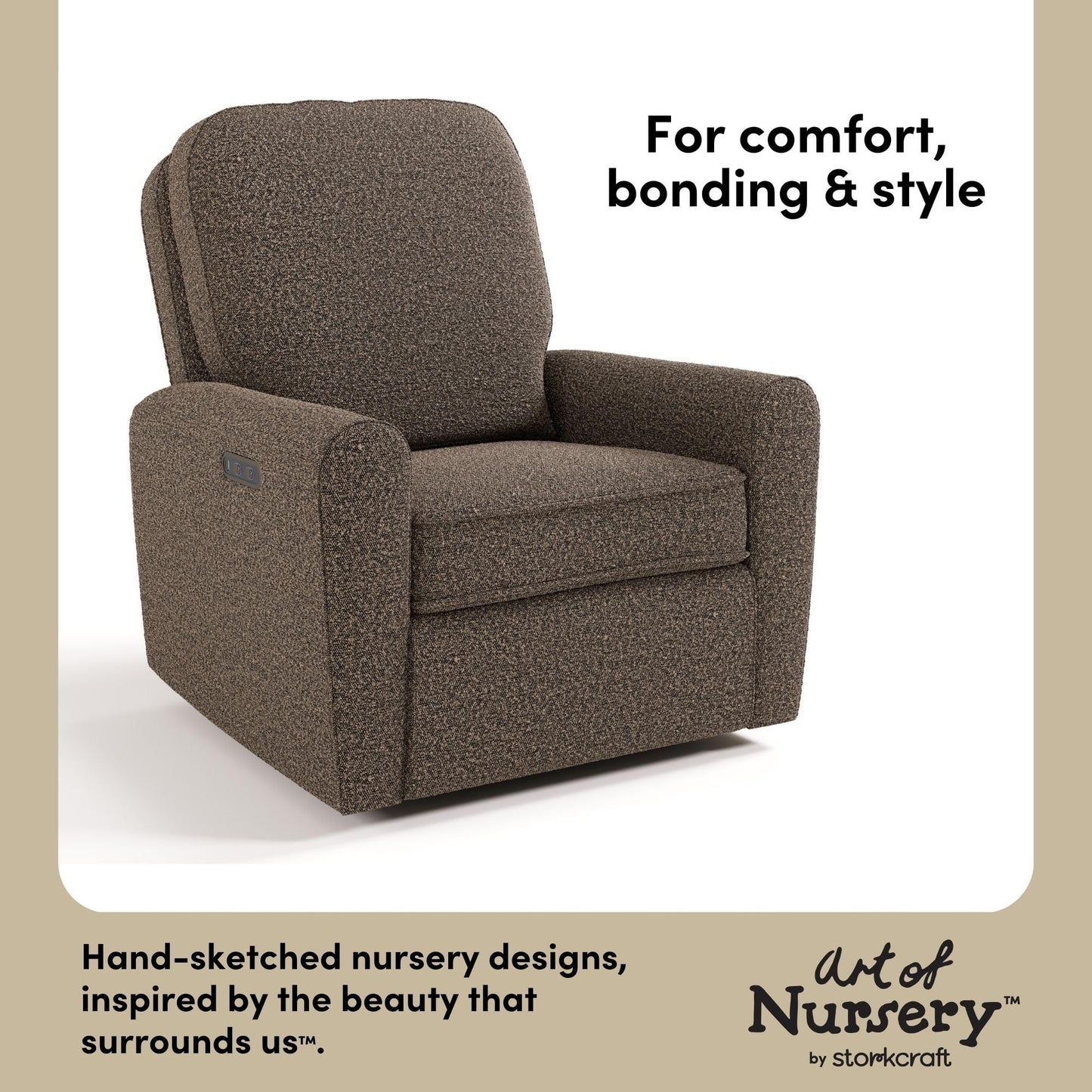 Storkcraft Amalfi Deluxe Power Recliner Swivel Glider – Premium Electronic Nursery Rocking Chair, Oeko-TEX 100 Certified, Includes Dual-USB Charging Port with USB-A & USB-C (Mountain Brown Boucle)
