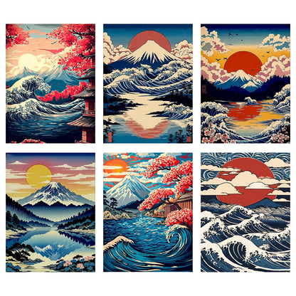 Leatrice Sunrise Diamond Painting Kits for Adults 5D Diamond Art Kits Gem Dots Paintings Full Drill Beginners Women DIY for Home Wall Decor 11.8x15.7 Inches Landscape 6 Pack Waves
