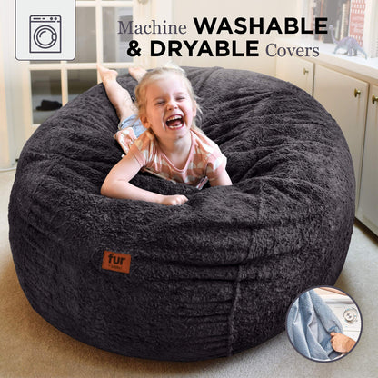 CordaRoy's Faux Fur Bean Bag Chair, Convertible Chair Folds from Bean Bag to Bed, As Seen on Shark Tank - Black, Full