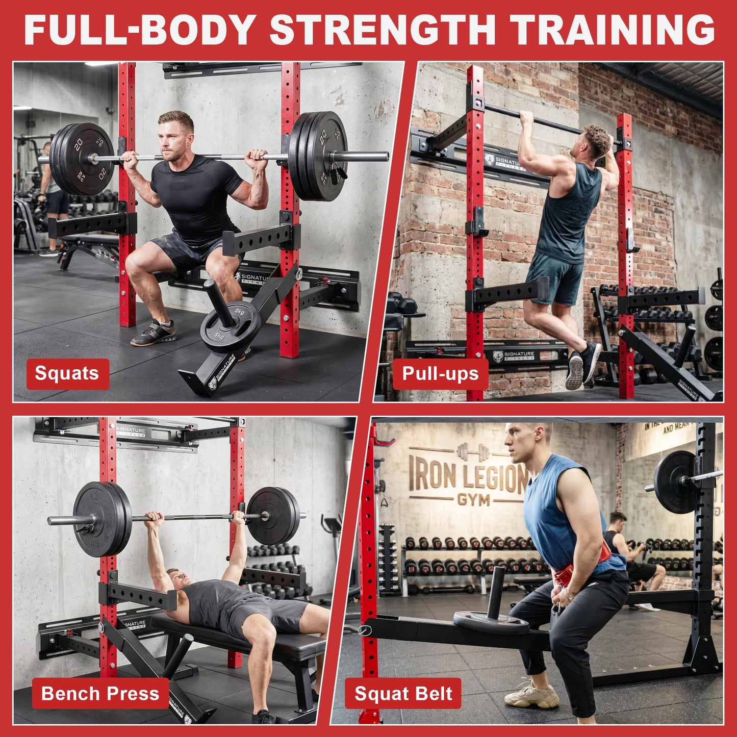 Fitvids Wall Mounted Power Rack Squat Stand, 1000 Pound Capacity 2“ x 2” for Home & Garage Gym with J-Hooks,Squat Lever Arm, Multiple Styles