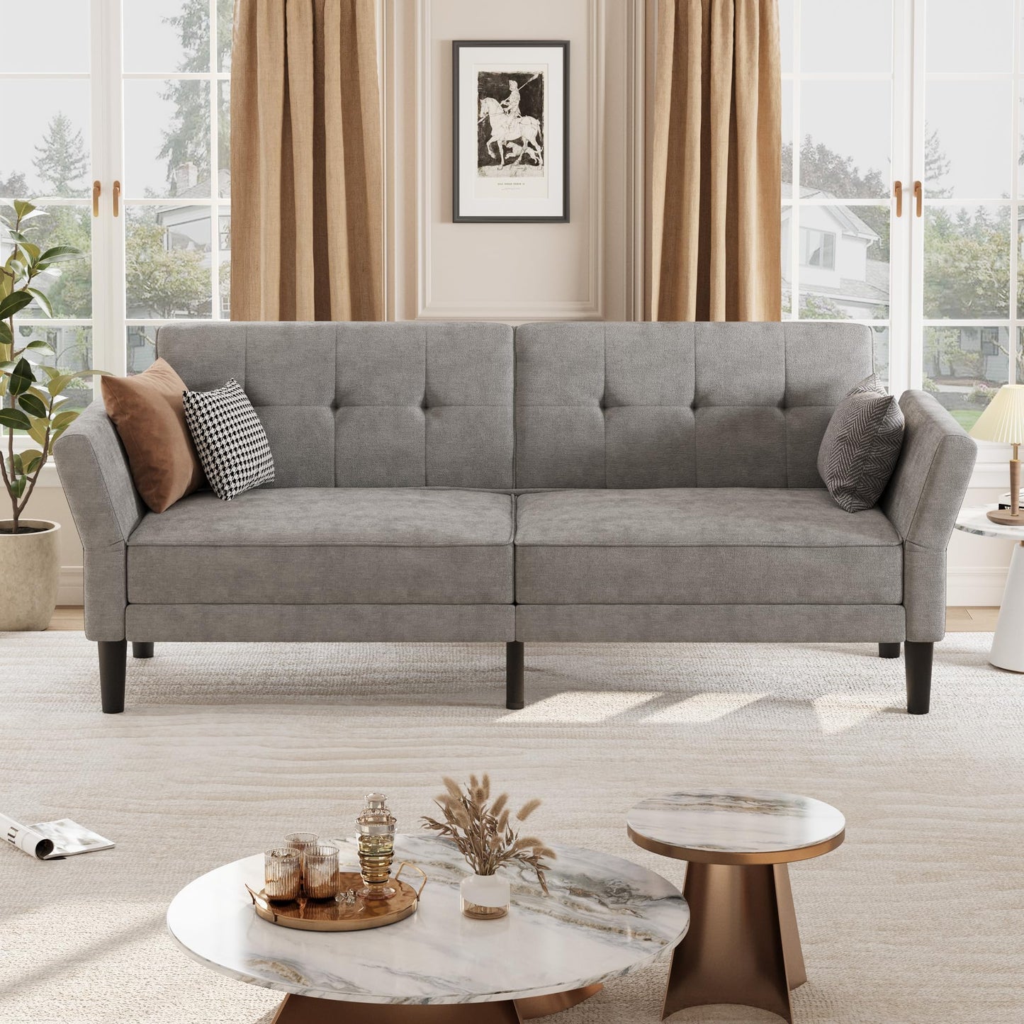 Garvee 89" Futon Sofa Bed, Modern Futon Couch Bed with Adjustable Backrest & Armrest, Comfy Convertible Sleeper Couch for Living Room Bedroom Apartment, Grey