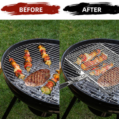 CEBERVICE Grill Basket Extra Large, SUS304 Stainless Steel, Portable Folding BBQ Camping Grilling Rack for Fish, Vegetables, Shrimp, Barbeque Griller Cooking Accessories, Grilling Gifts for Men, Dad