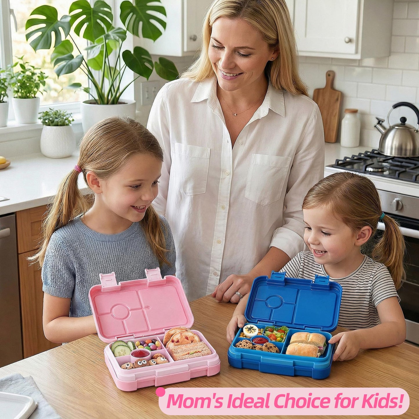 MSSWFSG Bento Lunch Box for Kids, 6 Compartments BPA Free, Dishwasher Safe Back to School Snack Bento Lunch Containers Boxes, Ideal Portion Sizes for On-the-Go Meal, Ages 3+, School, Pink