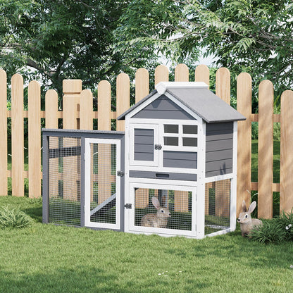 GarveeTech 2-Story Rabbit Hutch Outdoor, 45" Bunny Hutch, Small Chicken Coop Wooden with Pull-Out Tray & Ramp, Bunny Cage with Waterproof Roof, Poultry Cage for Bunnies, Chickens, Ducks, Guinea Pigs