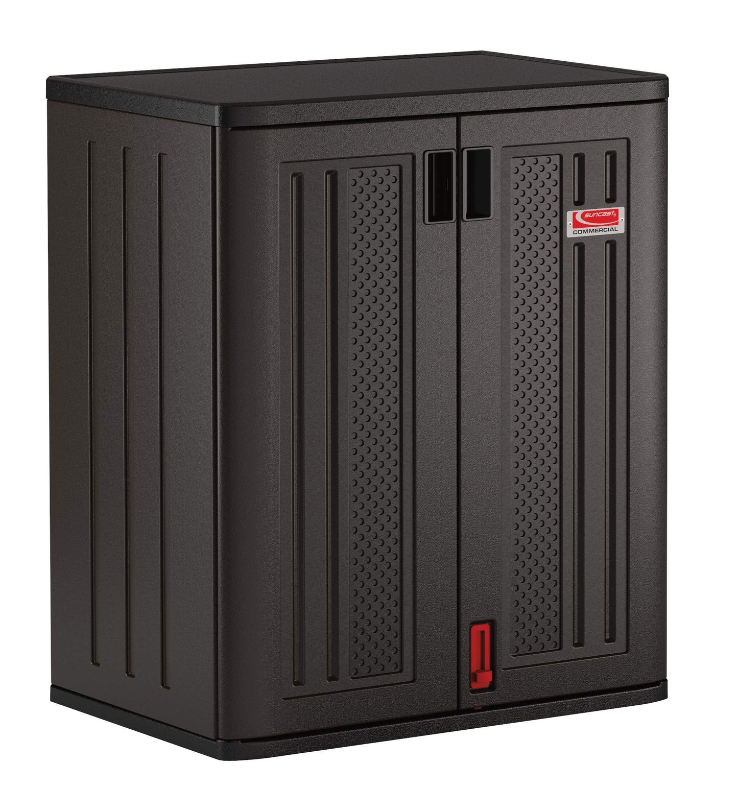 Suncast Commercial Heavy-Duty 9 Cubic Ft. Resin Storage Cabinet with Lockable Handles, Adjustable Metal-Reinforced Shelves for Garage or Workspace, Black, Made in The USA