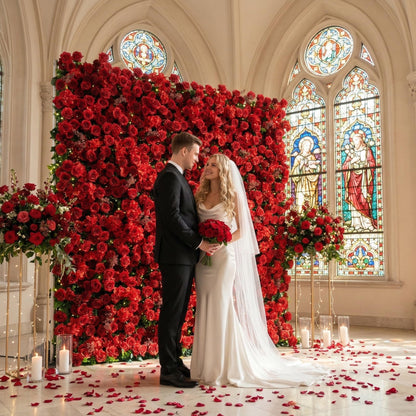 COCO FLOWERWALL Artificial Flower Wall Panels, Gorgeous 3D Silk Red Rose Floral Backdrop for Wedding, Baby Show, Party and Home Decor, Quick Assembly/Storage, Both Eco ＆ Pet Friendly (Grace, 8ft*8ft)