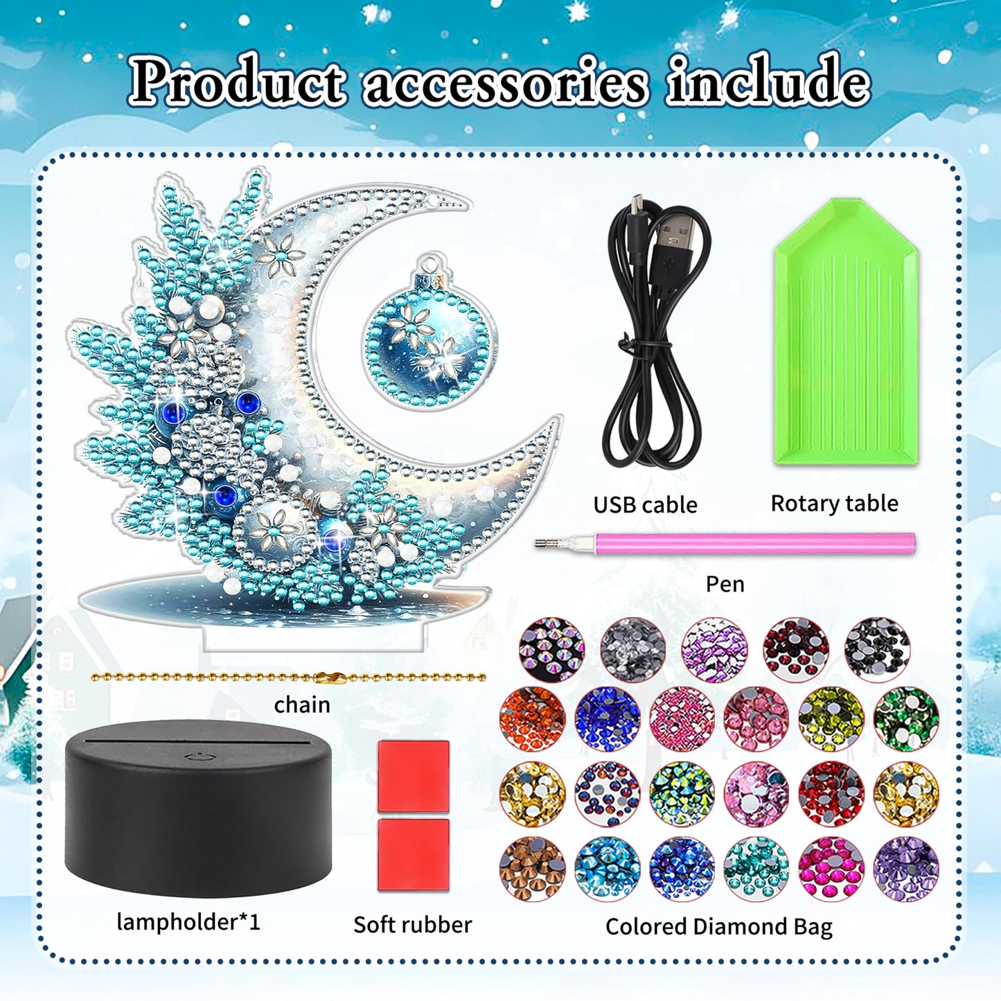 JBTM24 Diamond Art Night Light, Diamond Painting Desktop Ornaments for Adults, Gem Art Touch Lamp for Living Room Bedrooms, Desktop Bedside Luminous Ornaments Decorate (Moon)