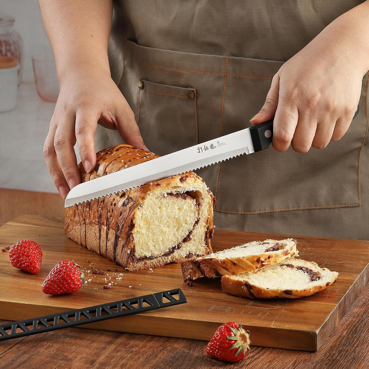 HIA Stainless Steel 8 Inch Serrated Bread Knife, Perfect for Homemade Bread and Cake, Knife Cover Included