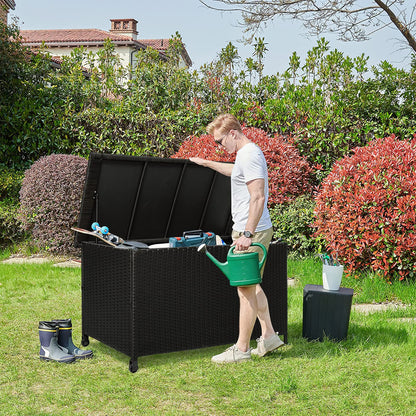 Outdoor Deck Box, Patio Waterproof Rattan Storage Box, Suitable for Furniture Cushions, Pool Equipment and Garden Tools Deck Storage Box At Deck Porch Back Yard Garden Swimming Pool