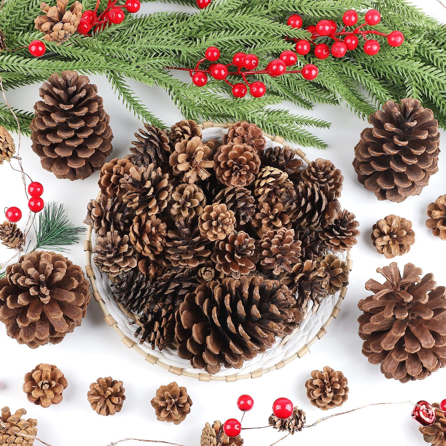 Wlicon 55 PCS Pine Cones Decorations Natural Pinecones, Large Medium & Mini Sizes Pinecones for Table Christmas Tree Crafts Gifts Thanksgiving Fall and Xmas Home Decor DIY Ornaments