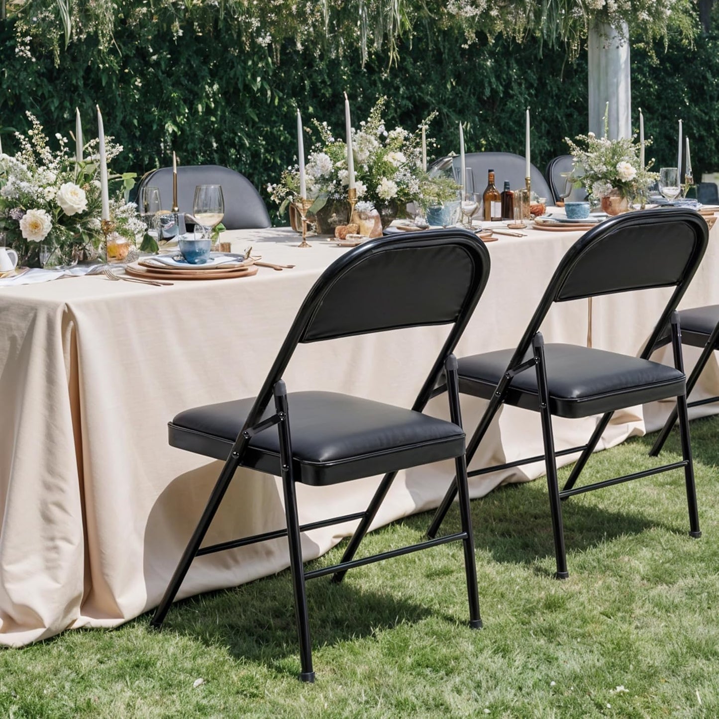 2 Pack Commercial-Grade Simple Deluxe Portable Padded Folding Chairs, Leather Upholstered Seat Pad & Durable Metal