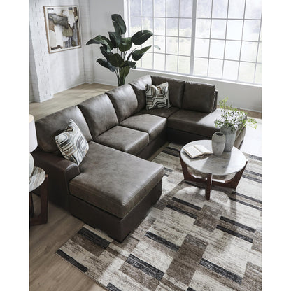 Signature Design by Ashley Baltic‑Park Sleeper Sectional Sofa with Chaise, Faux Leather Couch Bed with Queen Memory Foam Mattress for Modern Living Room Lounging, Brown