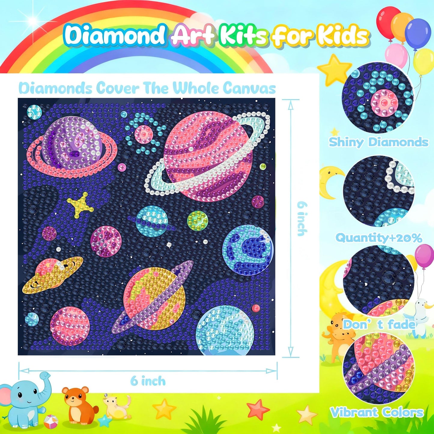 bleihum 4 Pack Diamond Art Painting Kits for Kids, Space Small Diamond Art for Kids Ages 8-12, Cute Gem Art Kits for Kid Gift Home Wall Decor 6X6 inch