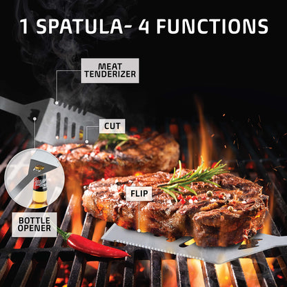 Kaluns Grilling Accessories, Dad Gifts for Fathers Day, Mothers Day Grilling Gifts, Heavy Duty Stainless Steel BBQ Tool Set for Outdoor Grill with Aluminum Case and Apron, Birthday Gifts for Men