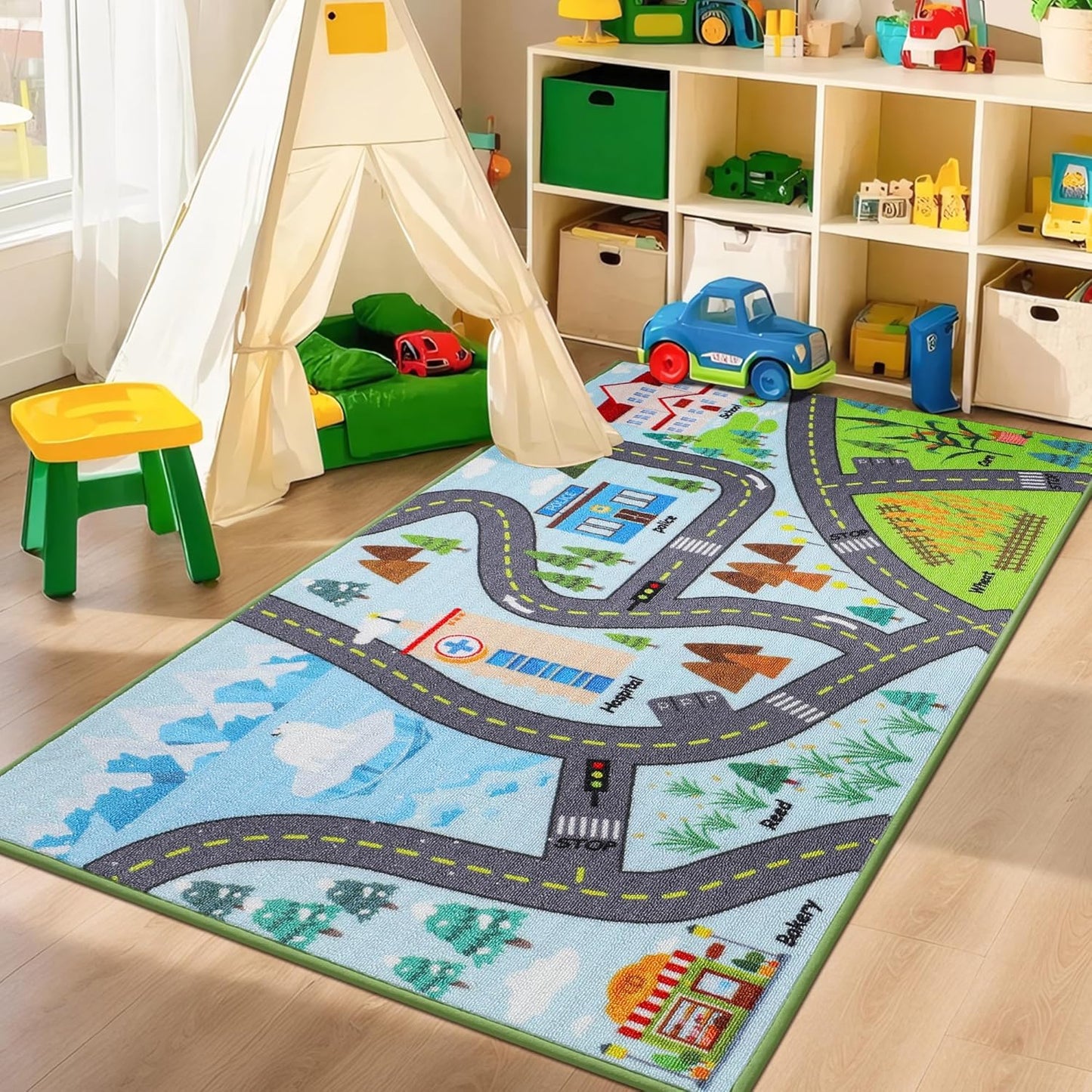 32"x60" 2pcs, BEQHAUSE Kids Rug City Life, Educational Road Traffic Kids Rug Non Slip Washable Play Mat Carpets