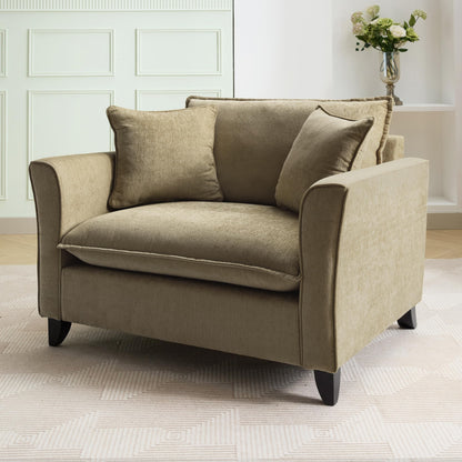 46.3 Inch Oversized Armchair Chenille Fabric Chair and a Half Single Sofa with Pillow Removable Washable Covers Rubberwood Legs Ruffled Armrests for Living Room Bedroom Office Apartment, Green