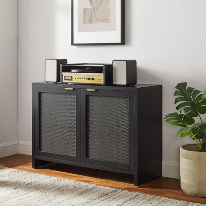 Crosley Furniture Kenji Media Console, Record Player Stand with Vinyl Storage, Modern Home Organizer, Black