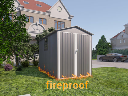 YOPTO 10x6.64 FT Metal Frame Garden Sheds with Lockable Doors and Window,Outdoor Heavy-Duty Storage Shed,w/Waterproof Roofs,for Motorcycle Bicycles Lawnmowers,Grey+White