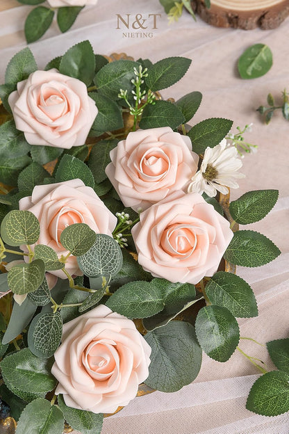 N&T NIETING Artificial Flowers, 25Pcs Fake Roses for DIY Wedding Bouquets, Home Decorations, Blush