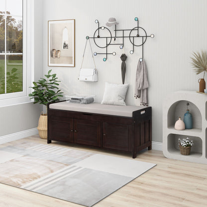Entryway Bench, Storage Bench with 3 Shutter-Shaped Doors and Flip-Open Storage Box, Shoe Bench with Adjustable Shelves and Removable Seat Cushion, Shoe Rack for Hallway, Living Room, Espresso.