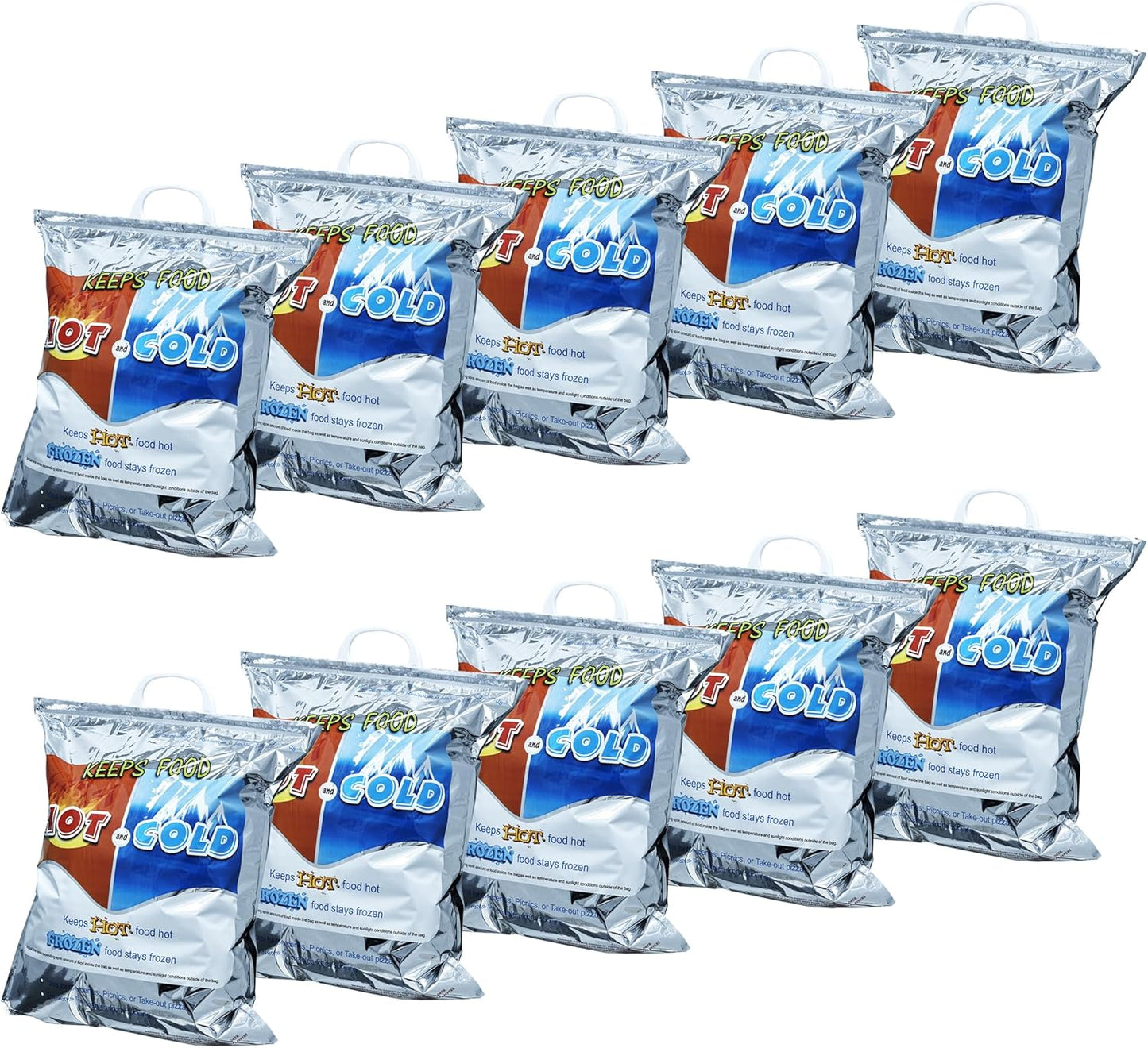Frozen (10, 16"x19.25") Superio Hot and Cold Insulated Bags for Food Delivery, Grocery Shopping Bags, Food Storage