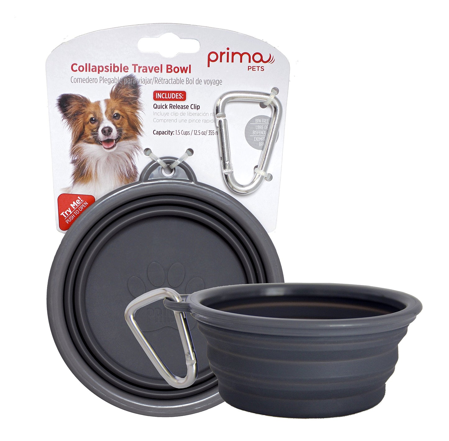 Sale Collapsible Silicone Water Travel Bowl with Clip for Dog and Cat, Portable and Durable Pop-up Feeder for Convenient On-The-go Feeding Size: Large (5 Cups) Grey