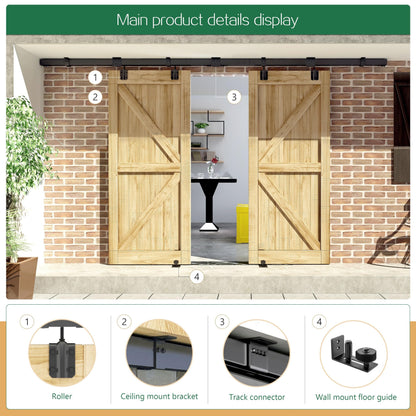 DIYHD 16FT Ceiling Mount Outdoor Double Sliding Barn Door Hardware,Heavy Duty Box Track Kit for Exterior Use,Max Load 300lbs,Fit 2 X48 in Doors (Hardware Only,No Door)