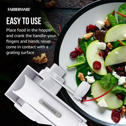 Farberware Professional Rotary Grater with Fine Etched Stainless Steel Drum, 4.33x5.51x3.54 Inch, White