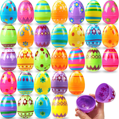 3.15Inch Favor-24 JOYIN Printed Plastic Eggs Colorful, Fillable Empty Eggs Bulks for Easter Hunt Event, Party pcs