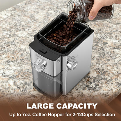 ROUNEXES Electric Flat Burr Coffee Grinder, Coffee Grinder with 17 Grind Settings, Coffee Beans Grinder with Removable Burr, Large Capacity Bean Hopper & Compact Design for Home&Office