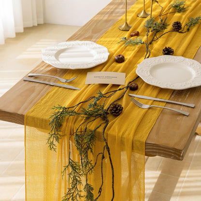 Keketoarrange Golden Yellow Summer Table Runner Cheesecloth Gauze Rustic 120 Inch 10 FT for Wedding Baby Shower Bridal Shower Birthday Engagement Garden Party Sheer Boho Spring Home Decorations