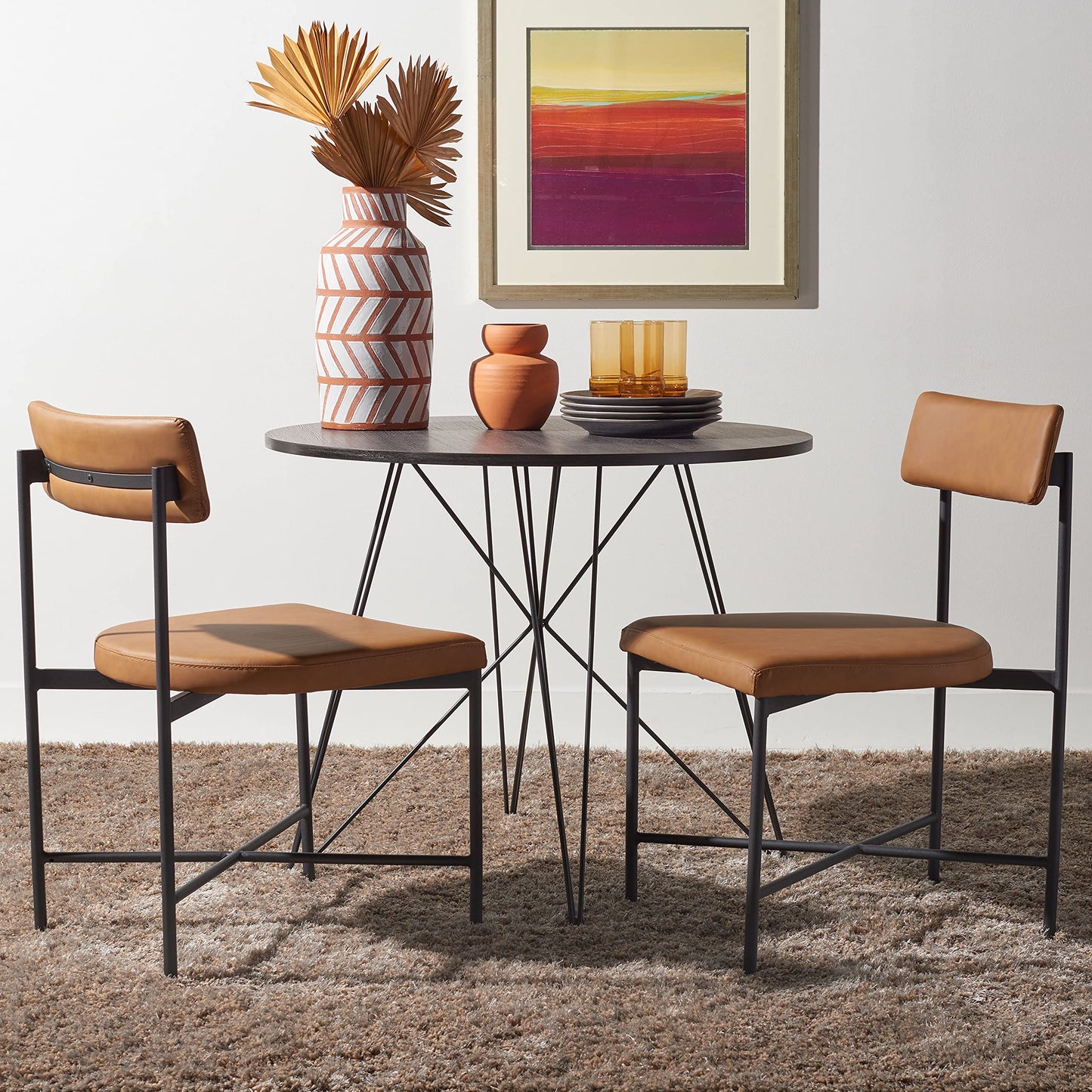 SAFAVIEH Home Collection Archer Faux Leather Dining Chair (Set of 2)-Fully Assembled DCH3004D-SET2, Cognac/Black