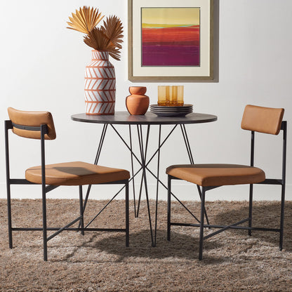 SAFAVIEH Home Collection Archer Faux Leather Dining Chair (Set of 2)-Fully Assembled DCH3004D-SET2, Cognac/Black