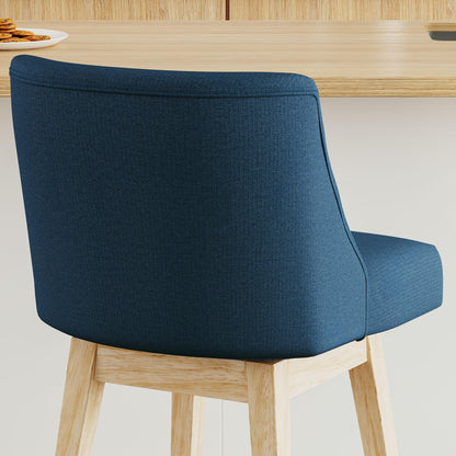 Erdoru Swivel Counter Height Bar Stools Set of 2, Modern Fabric Swivel Barstools with Contoured Back and Solid Wood Legs, Upholstered Counter Stool Bar Chairs for Kitchen Island, Home Bar, Blue