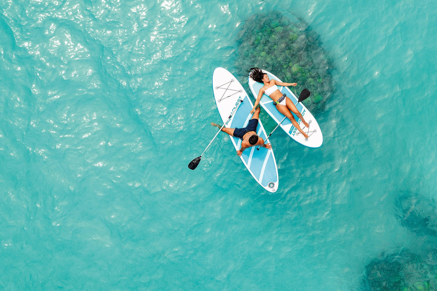 INTEX 68242EP AquaQuest 320 10ft Inflatable Paddle Board Set: Tri-Fin Design – Slip-Resistant EVA Pad – Includes Adjustable Paddle and High Pressure Pump – Storage Rope – 330lb Weight Capacity