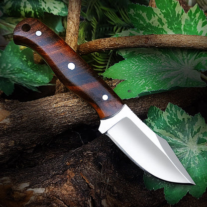 Forntier Swords Custom Handmade Hunting Knife - 7" Bushcraft Fixed Blade EDC Knife D2 Steel Blade, Rosewood Handle, With Leather Sheath