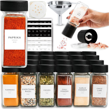 24 4 Oz 374 SAVVY & SORTED Glass Spice Jars with Label PK - Spice Containers with Minimalist Preprinted Labels
