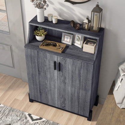 HOMES: Inside + Out Seiter Modern 5-Shelf Wood 33 in. Shoe Cabinet for Entryway, Distressed Gray