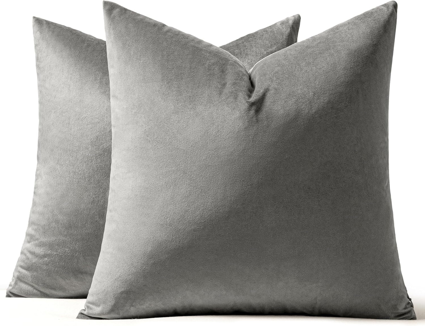 24x24 Inch Set 2 MIULEE Euro Sham Velvet Pillow Covers, of Large Square Decorative Pillows -Grey Super Soft for King