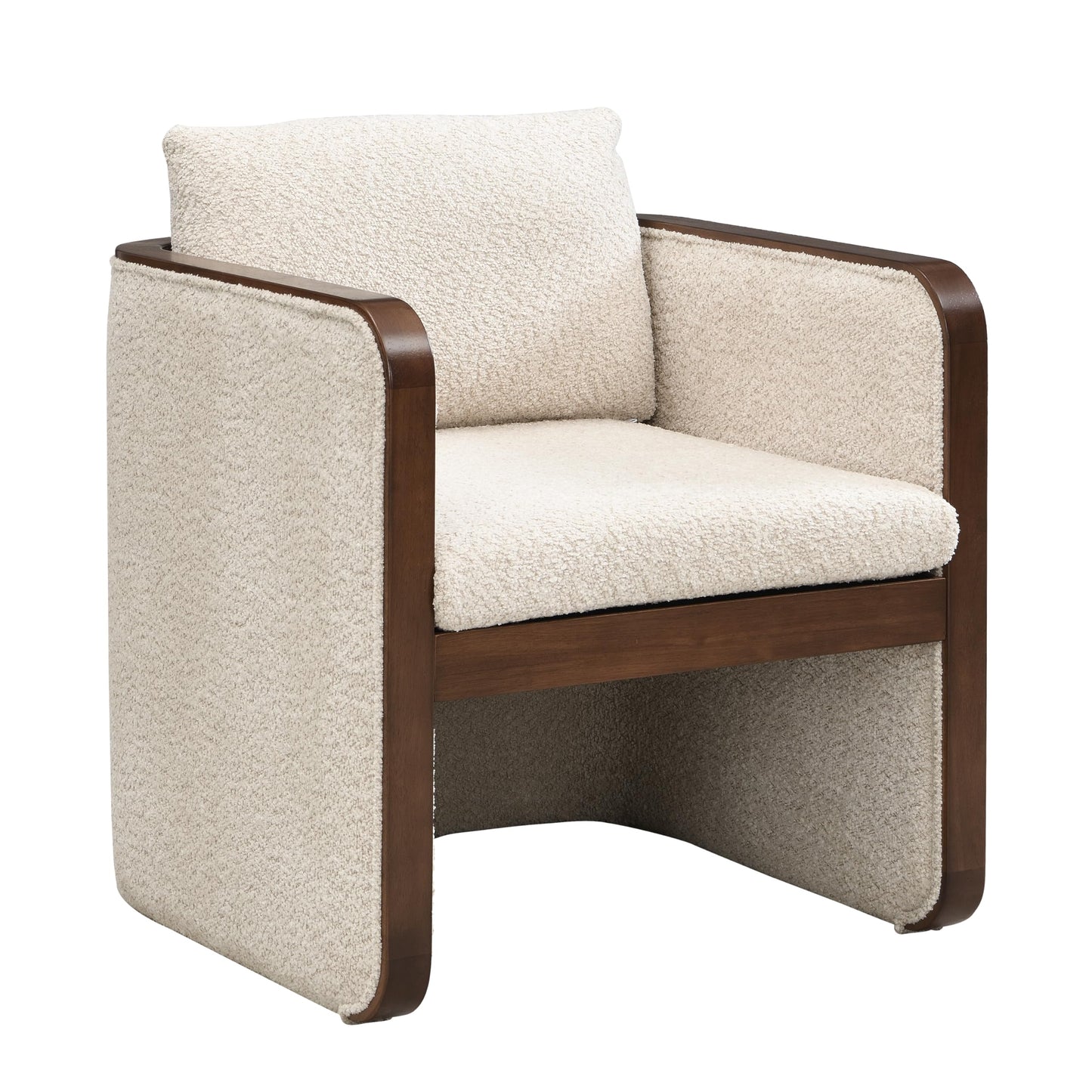 Christopher Knight Home Cabelo Boucle Upholstered Dining Chairs Set of 2, Sturdy Wooden Dining Chair with Curved Back, Modern Armchairs and Thick Cushions, Versatile Indoor Usage, Almond + Walnut