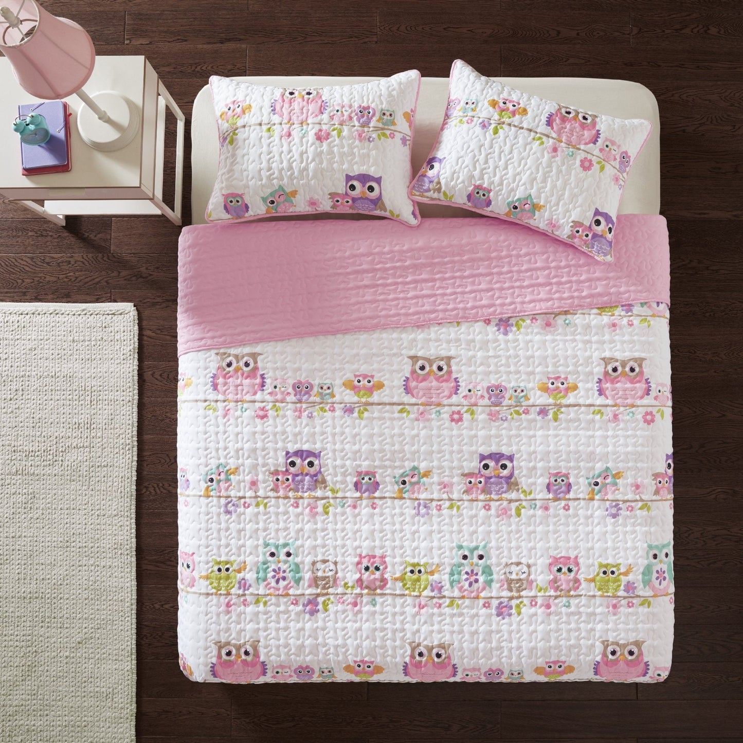 Comfort Spaces Quilt Set Novelty Design All Season Lightweight Coverlet Bedding Bedspread Kids, Teens Girls Bedroom Decor, Howdy Hoots Owl Pink, Full/Queen, 3 Piece