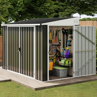 DWVO 7x4 FT Outdoor Weatherproof Storage Shed, Secure Metal Bike Shed w/Lockable Entry, Garden Storage Solution for Lawn Equipment, Tools, Waste Bin, Dark Gray